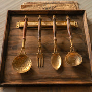 Vintage brass & wood kitchen utensil set